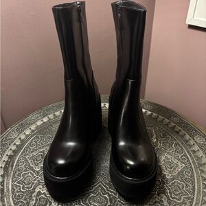 Black Heeled Platform Boots for Women